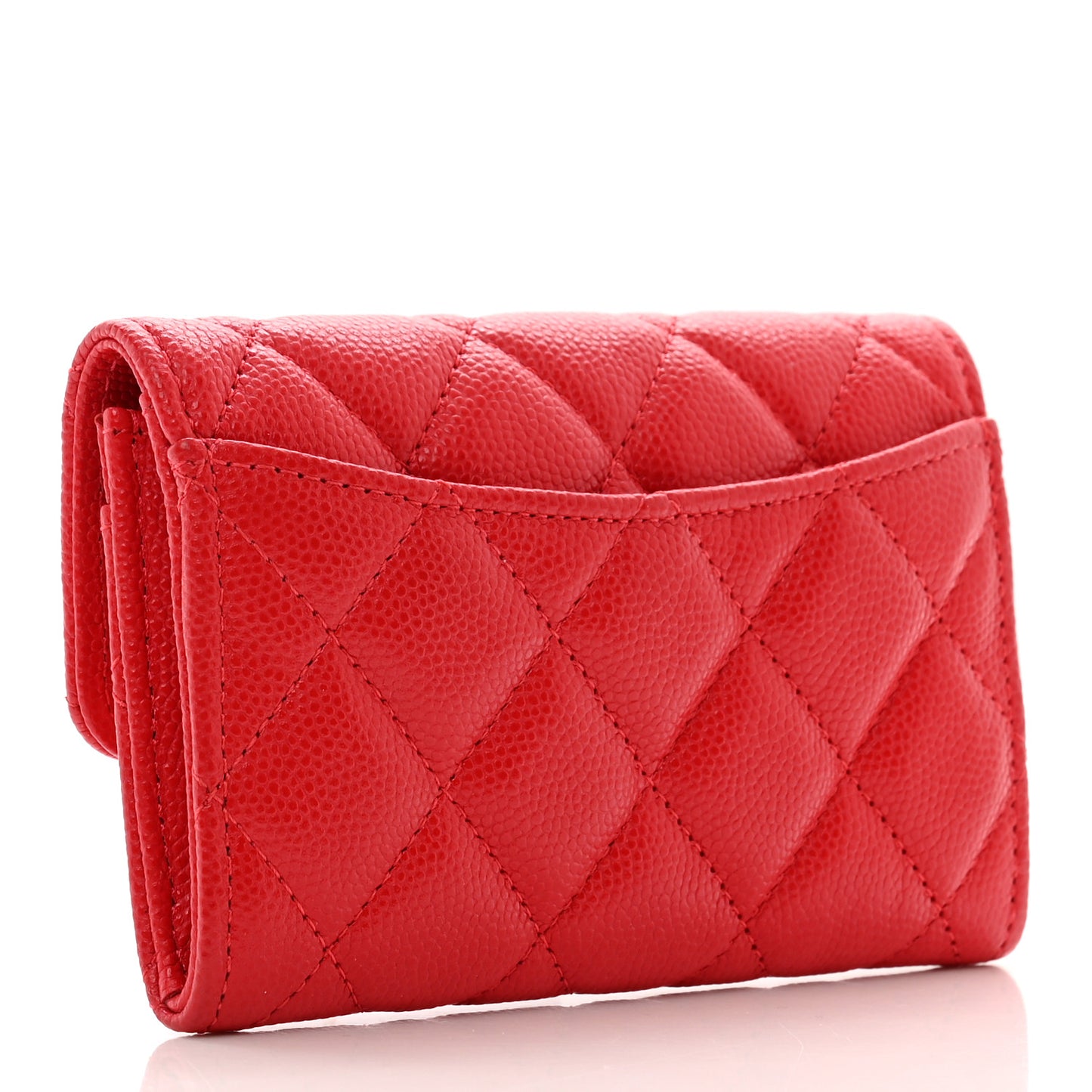 Caviar Quilted Flap Card Holder Wallet Red