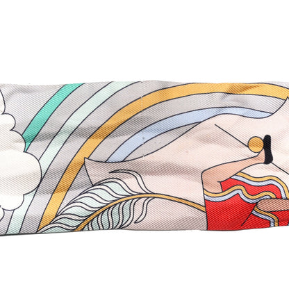 Hermes Silk Carres Volants Twilly Grenadine Gris Perle Rose Pale 5 of 6