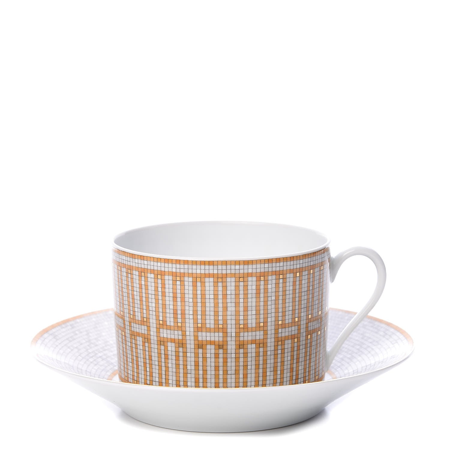 Hermes Porcelain Mosaique Au 24 Gold Breakfast Cup and Saucer 1 of 12