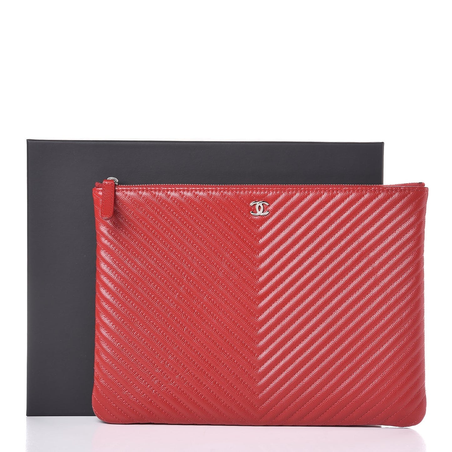 Caviar Chevron Quilted Medium Cosmetic Case Dark Red