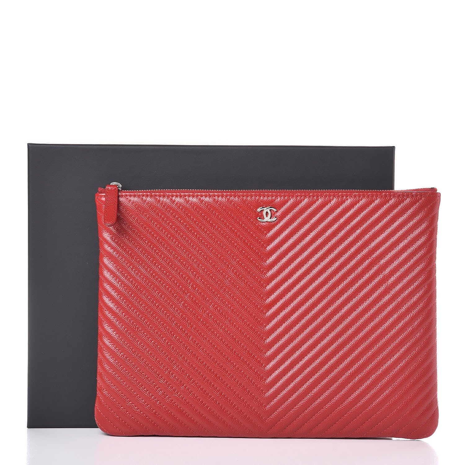 Chanel Caviar Chevron Quilted Medium Cosmetic Case Dark Red 8 of 8