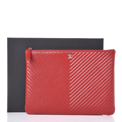 Chanel Caviar Chevron Quilted Medium Cosmetic Case Dark Red 8 of 8