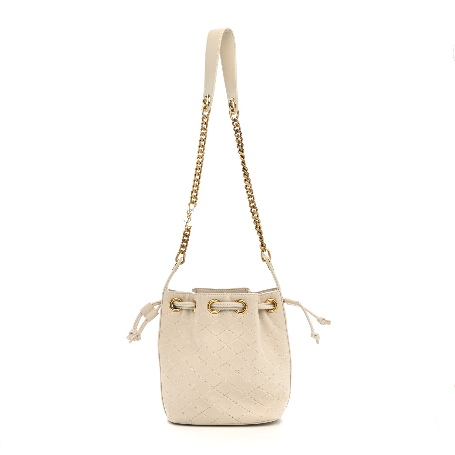 Saint Laurent Lambskin Carre Quilted Cassandre Small Bucket Bag Crema Soft 1 of 12