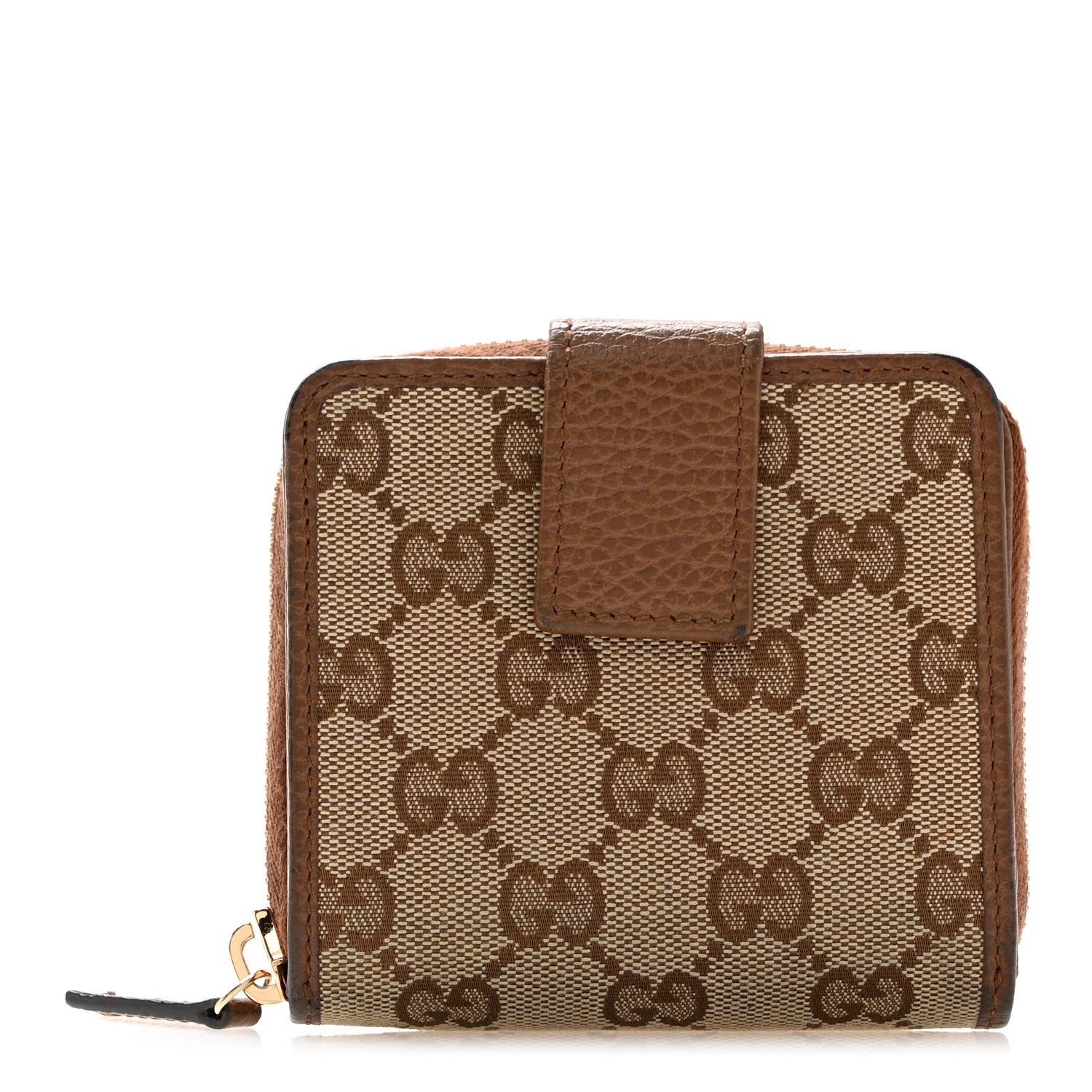 Gucci Monogram Dollar Calfskin Zip Around French Wallet Beige Ebony Tabacco 1 of 9