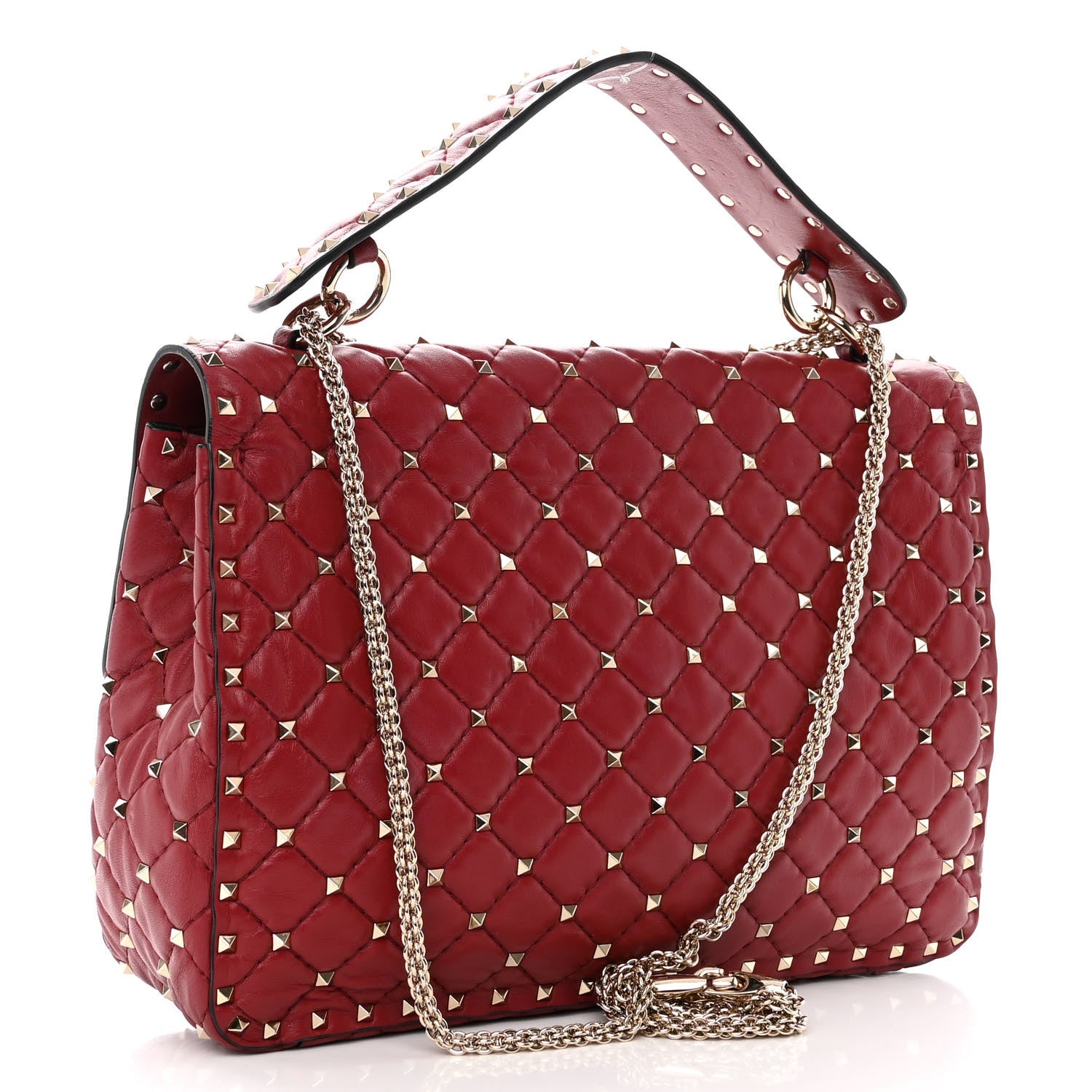 Valentino Garavani Lambskin Large Rockstud Spike Shoulder Bag Red 3 of 15