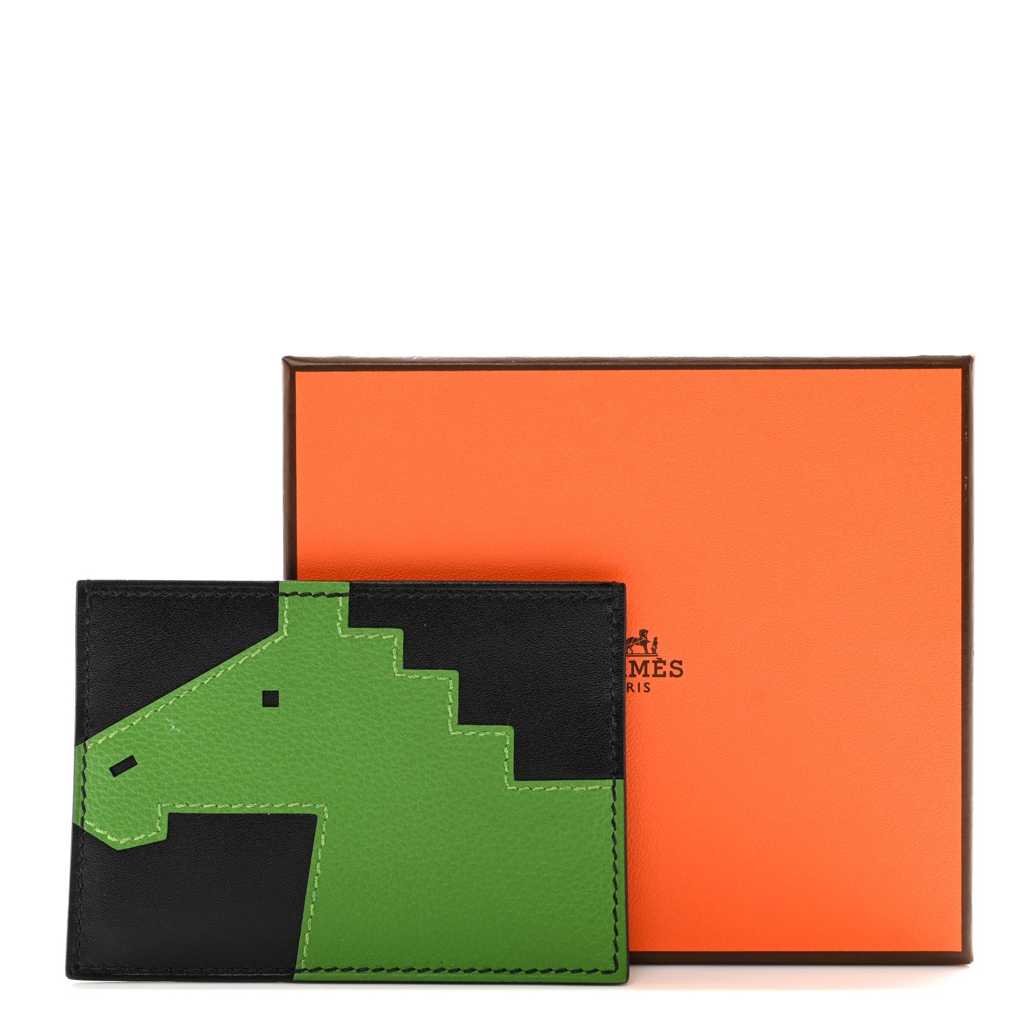Hermes Tadelakt Evercolor Cheval Picto Card Holder Black Vert Yucca 8 of 8