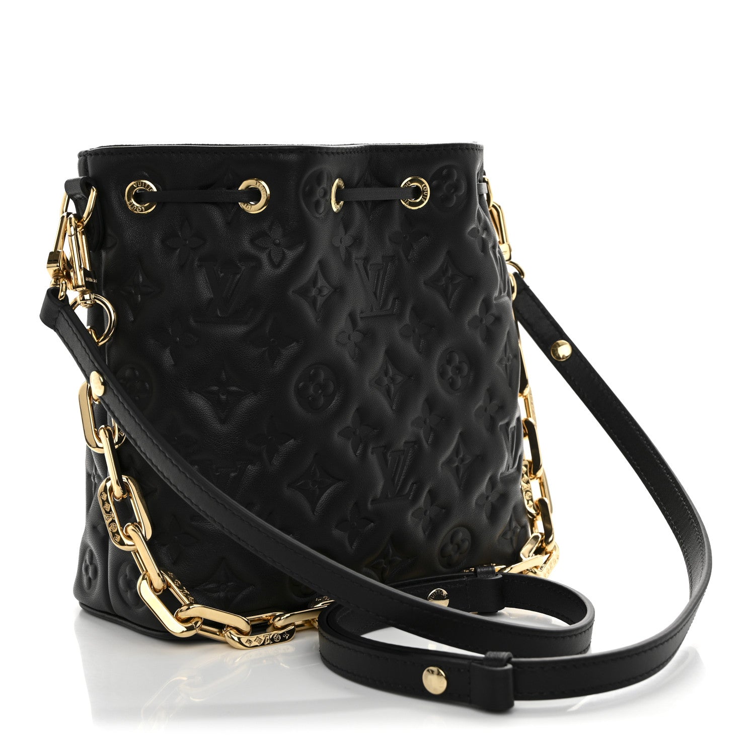 Louis Vuitton Lambskin Embossed Monogram Coussin Bucket Black 3 of 9