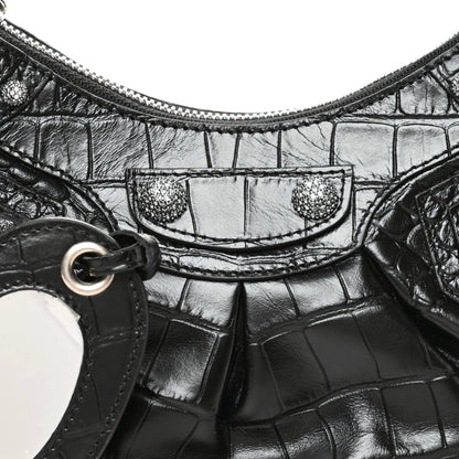 Balenciaga Extra Supple Calfskin Crystal Crocodile Embossed Le Cagole Shoulder Bag XS Black 7 of 9