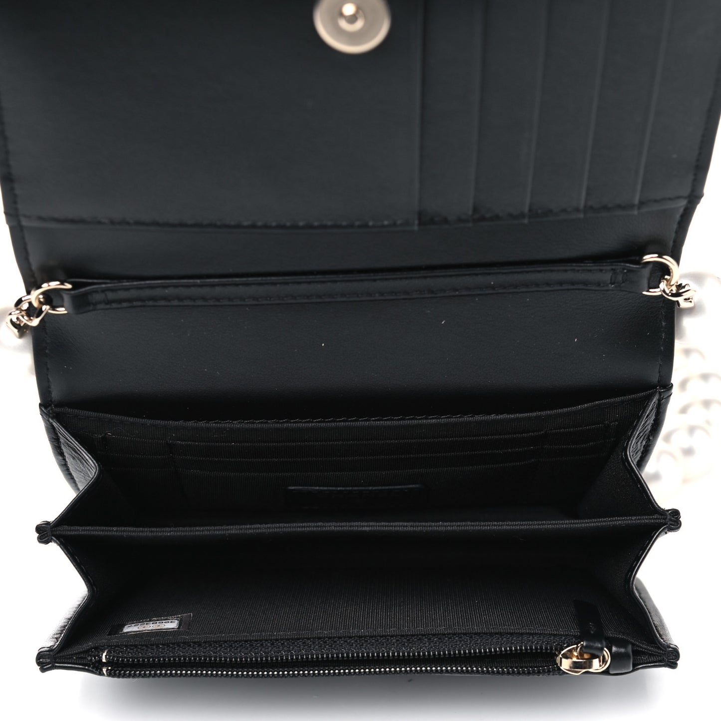 Calfskin Quilted Mini Maxi Pearls Wallet On Chain WOC Black