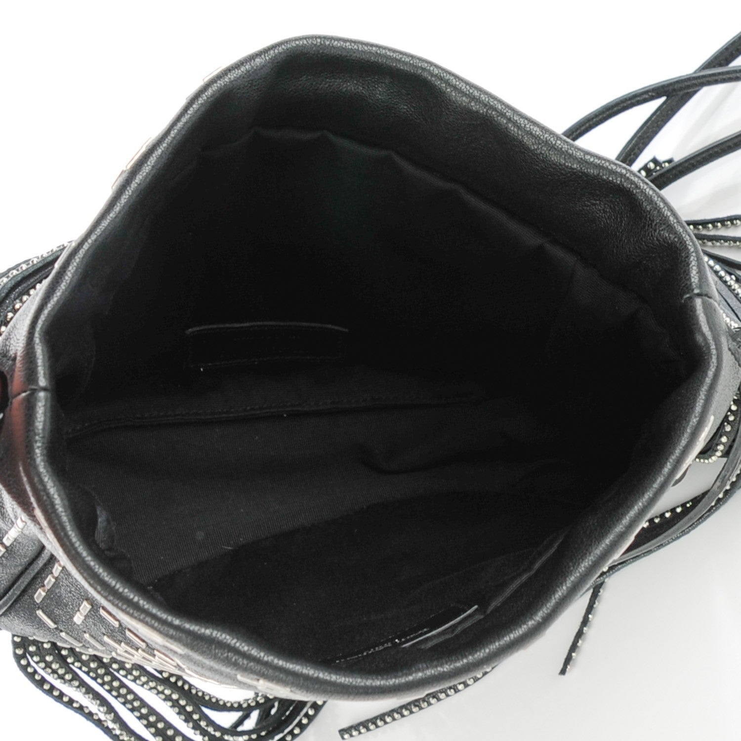 Saint Laurent Lambskin Oxidized Nickel Studded Small Helena Fringed Bucket Bag Black 5 of 7