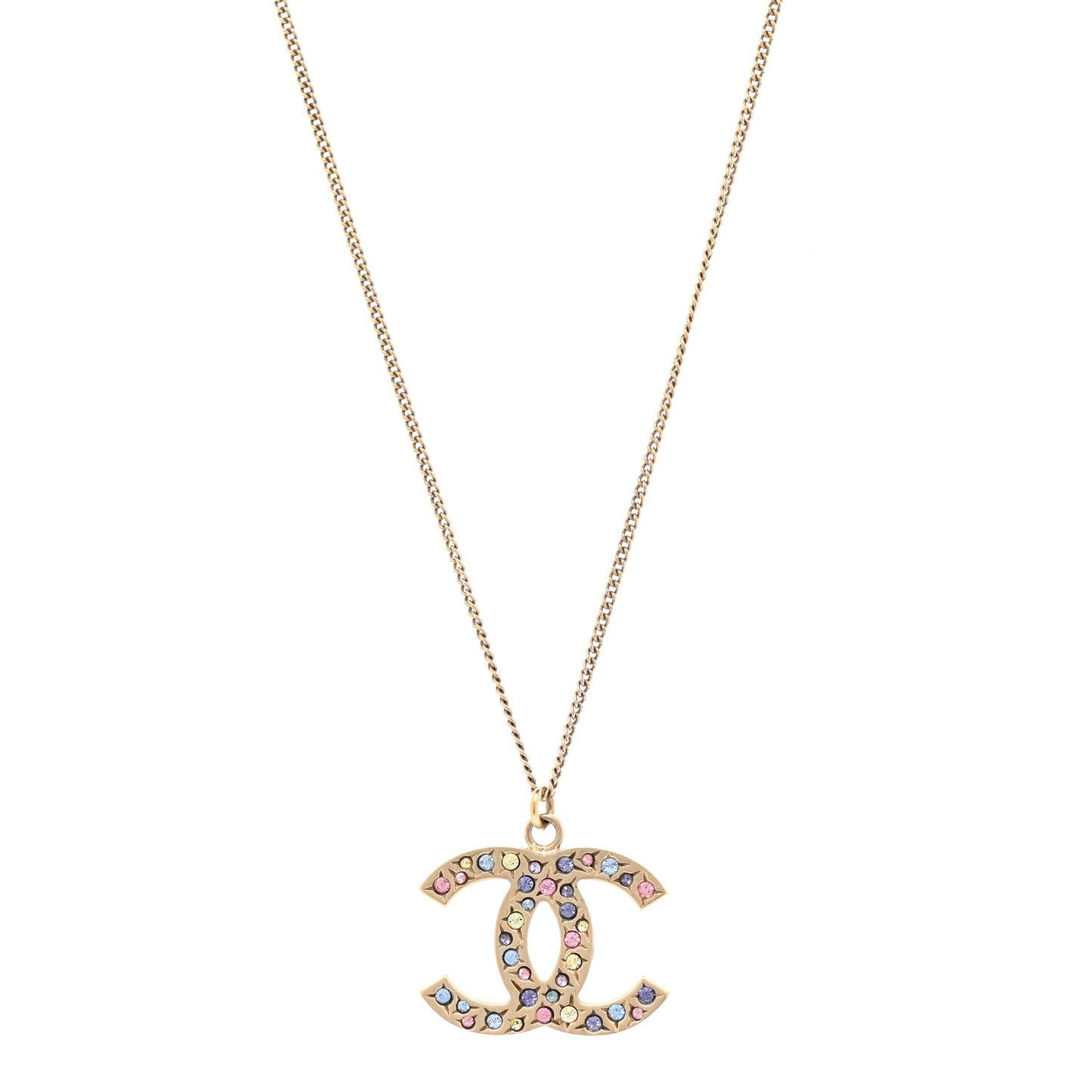 Crystal CC Necklace Light Gold Multicolor