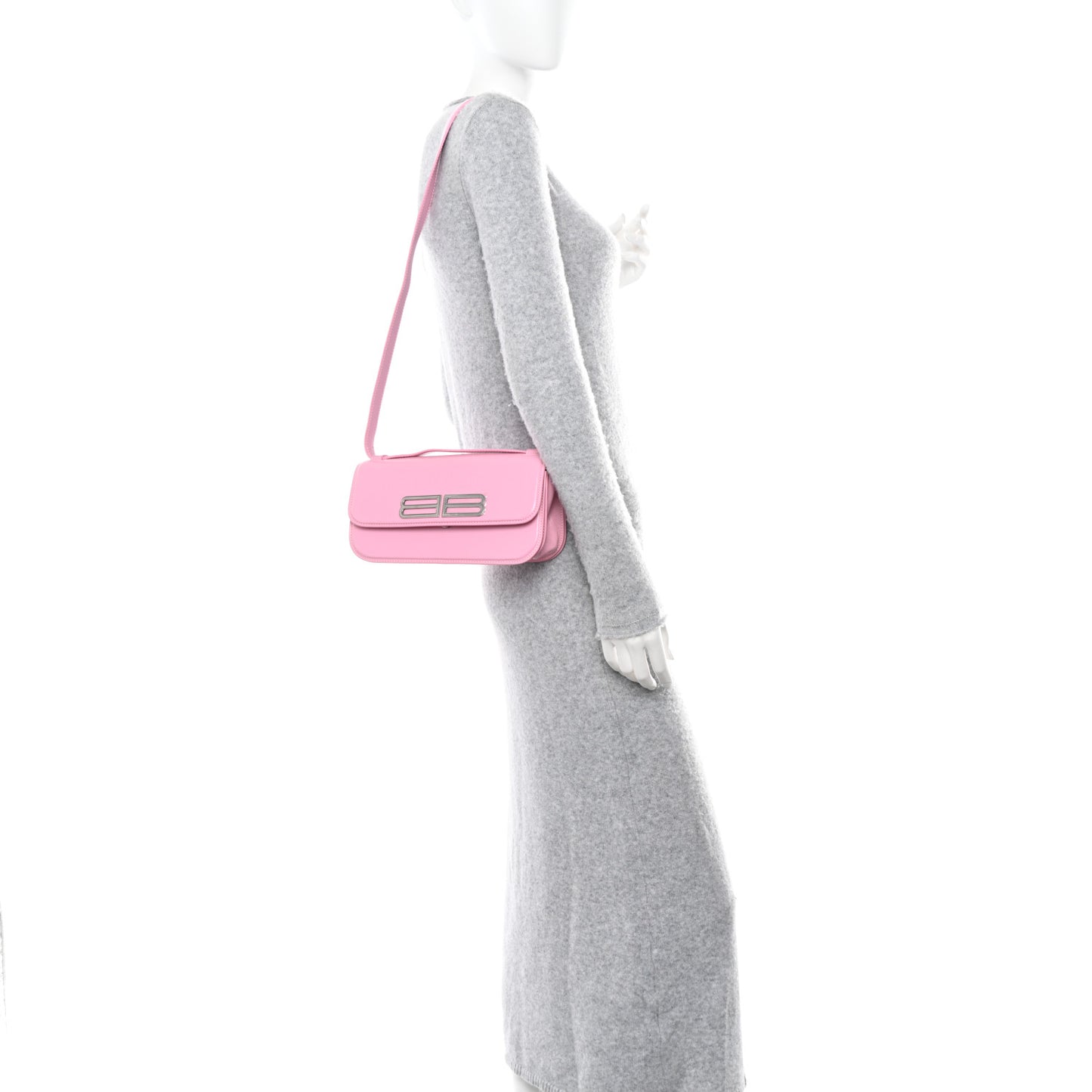 Calfskin Stripe Embossed Small Gossip Bag Candy Pink