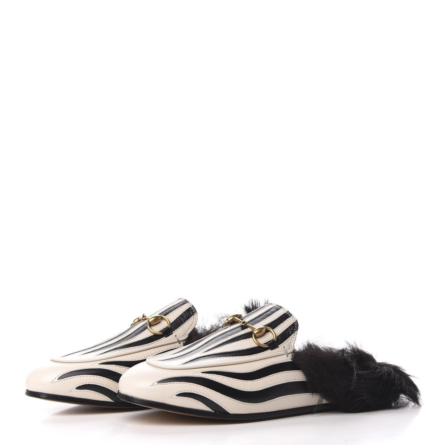 Malaga Kid Fur Zebra Inlay Womens Princetown Slippers 35.5 Mystic White Black