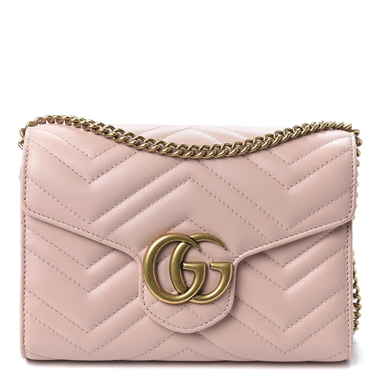 Gucci Calfskin Matelasse GG Marmont Chain Wallet Perfect Pink 1 of 9