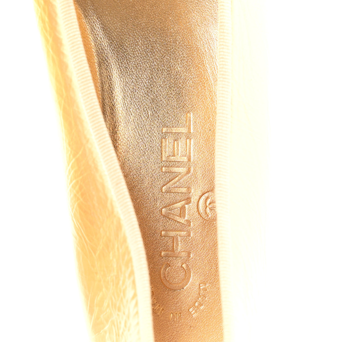 Chanel Metallic Laminated Lambskin Grosgrain CC Cap Toe Ballerina Flats 38 Dark Gold Black 8 of 9