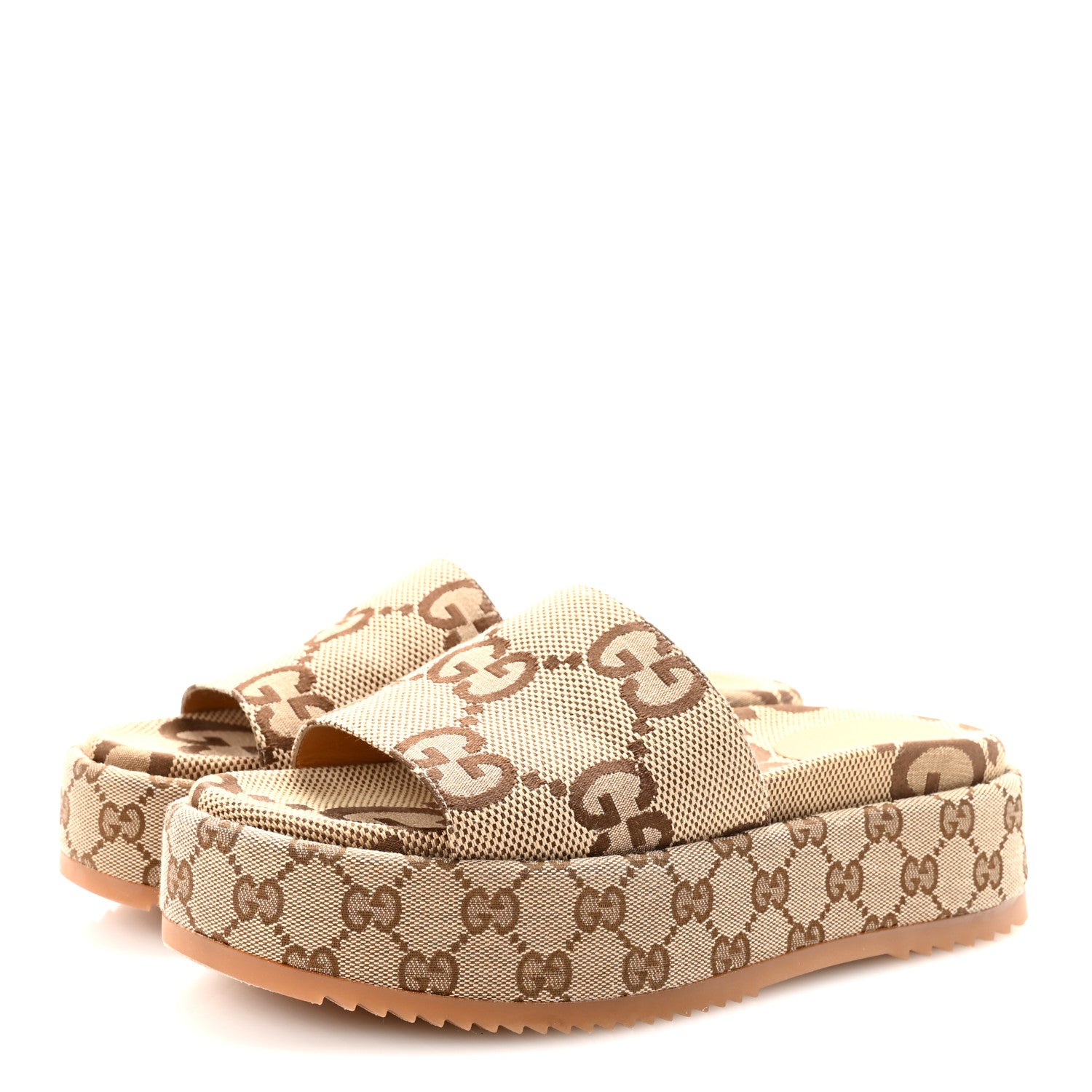 Gucci Monogram Maxi GG Angelina Platform 55mm Slide Sandals 39 Camel Ebony 4 of 9