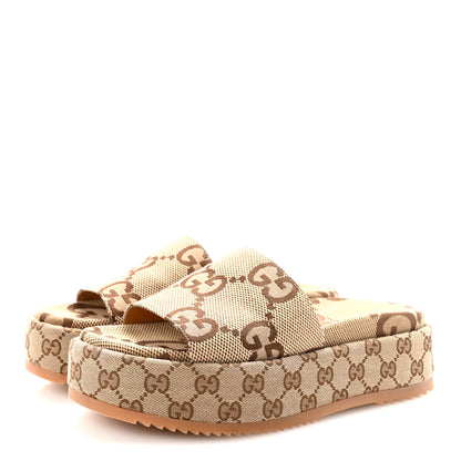 Gucci Monogram Maxi GG Angelina Platform 55mm Slide Sandals 39 Camel Ebony 4 of 9