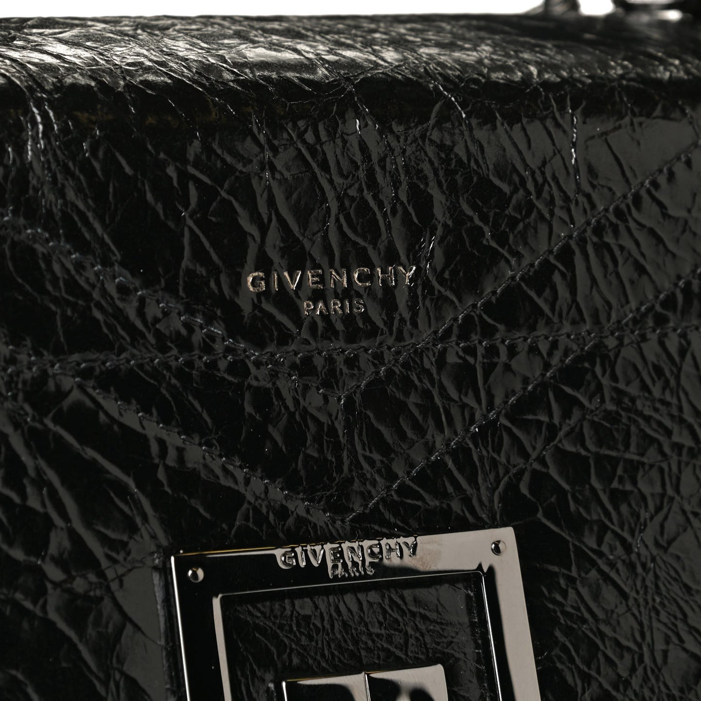 Creased Patent Calfskin Medium ID Flap Black