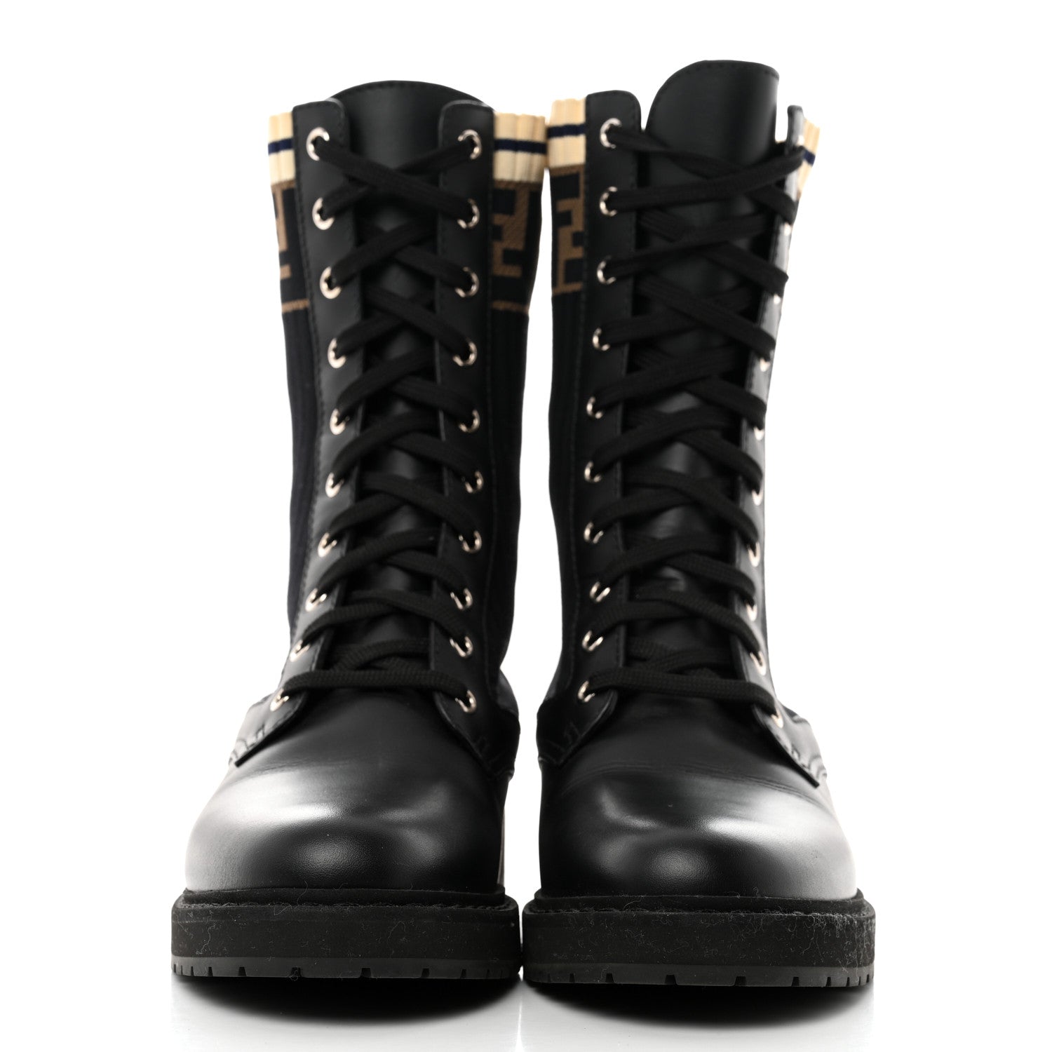 Fendi Calfskin Stretch Fabric Rockoko Biker Boots 38 Tobacco Black Marino 2 of 7