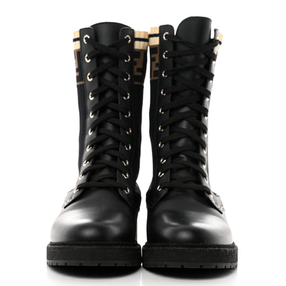 Fendi Calfskin Stretch Fabric Rockoko Biker Boots 38 Tobacco Black Marino 2 of 7