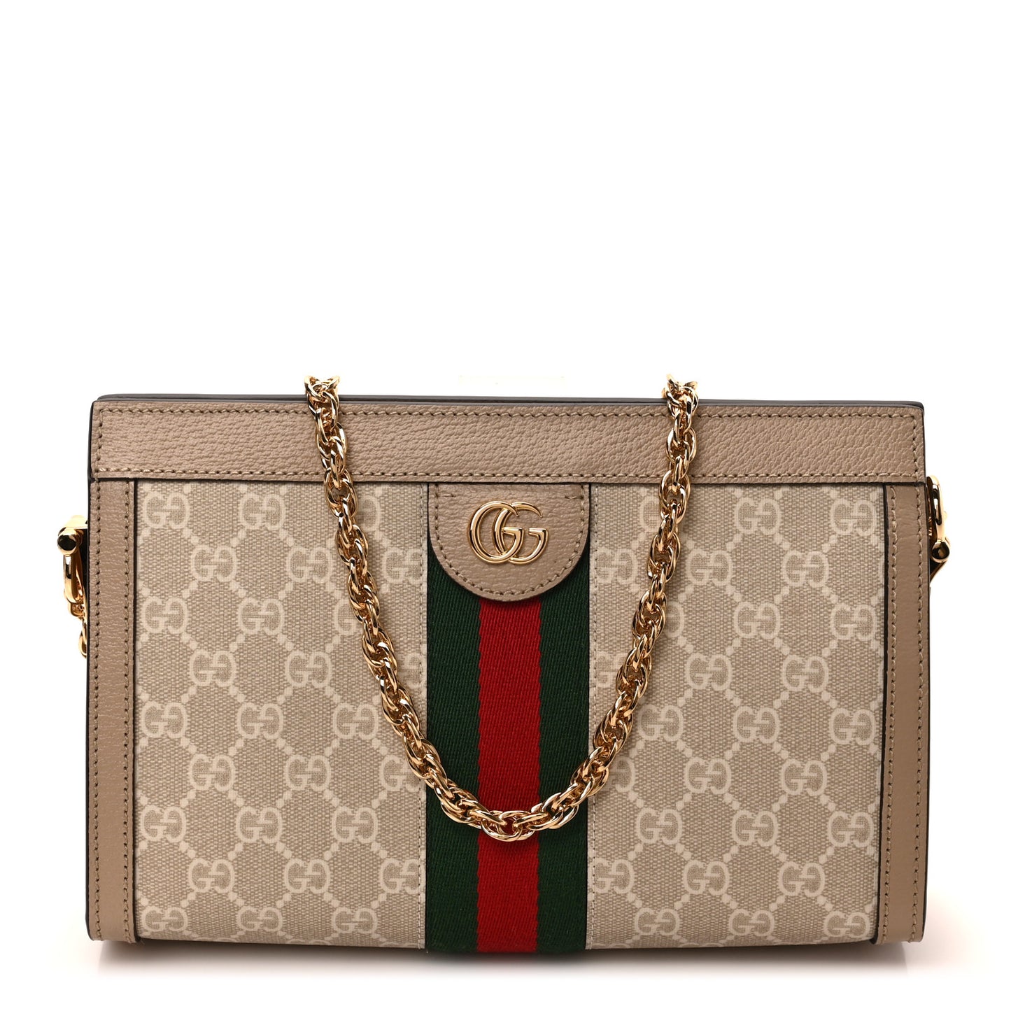 GG Supreme Monogram Textured Dollar Calfskin Web Small Ophidia Chain Shoulder Bag Beige Mystic White Oatmeal