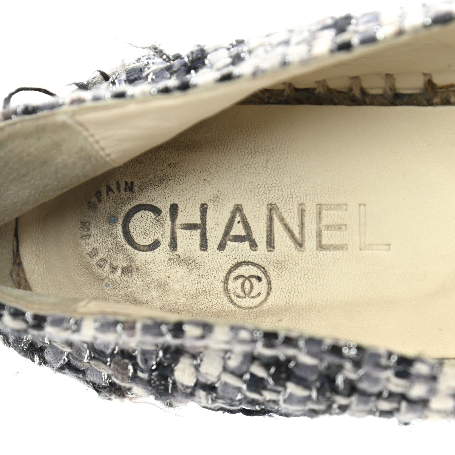 Chanel Metallic Tweed Lambskin CC Espadrilles 39 Blue Black Silver 9 of 16