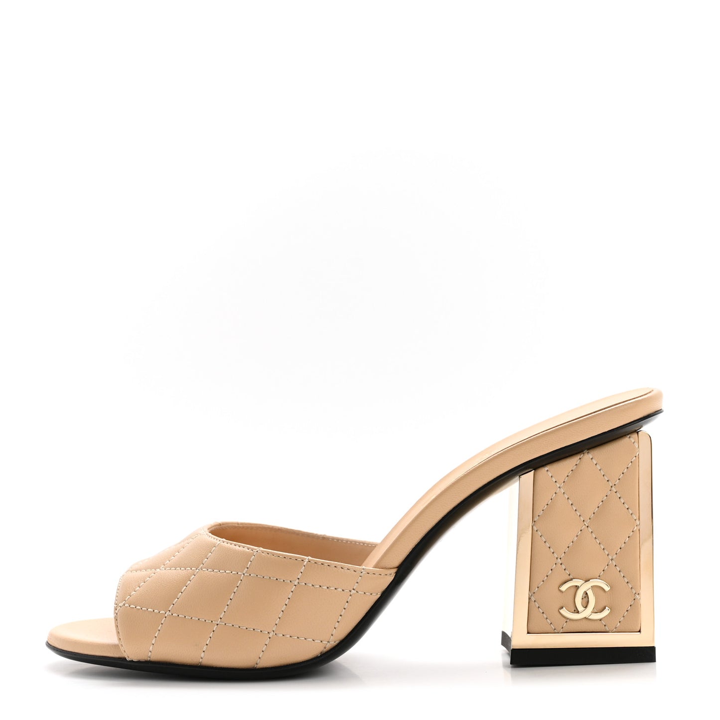 Lambskin Quilted CC Mules 38.5 Beige