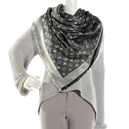 Louis Vuitton Wool Silk Monogram Denim Shawl Black 2 of 5