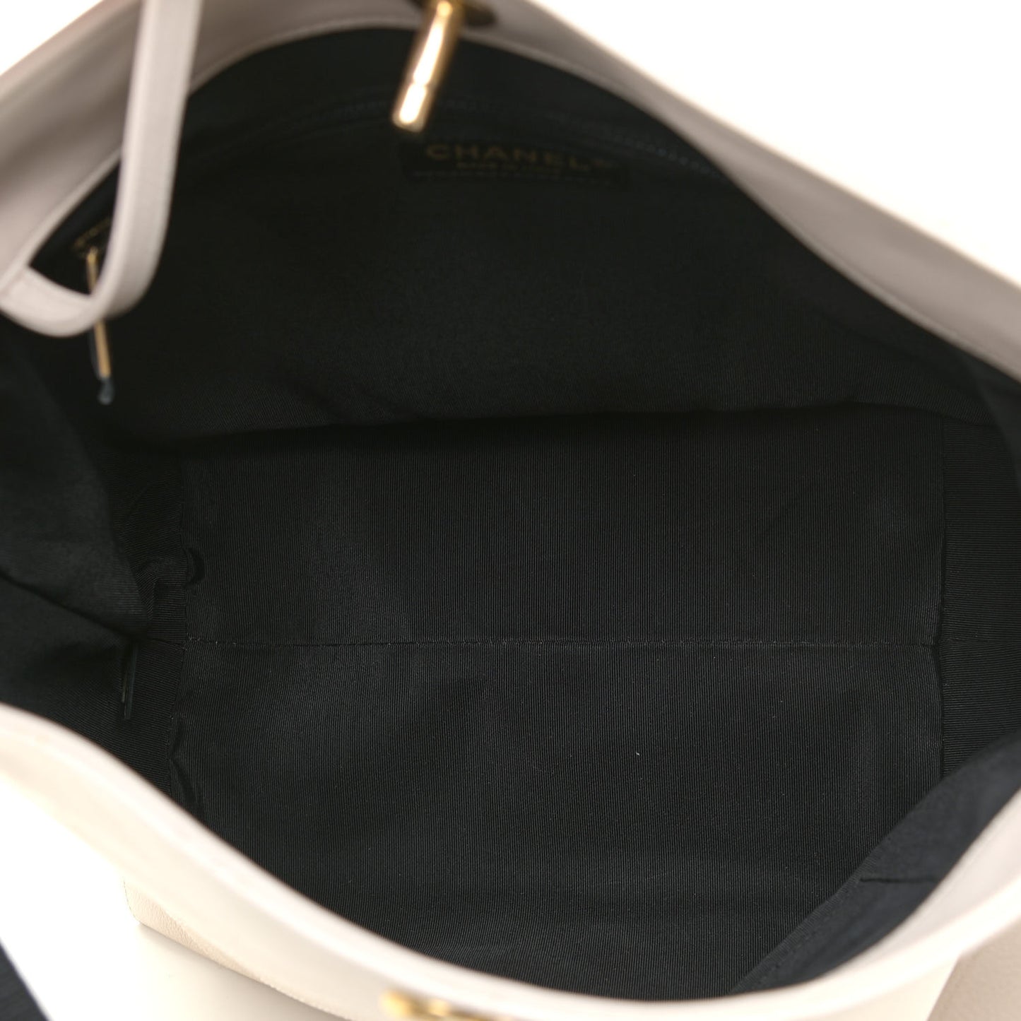 Calfskin Stitched Large Button Up Hobo Ivory Black