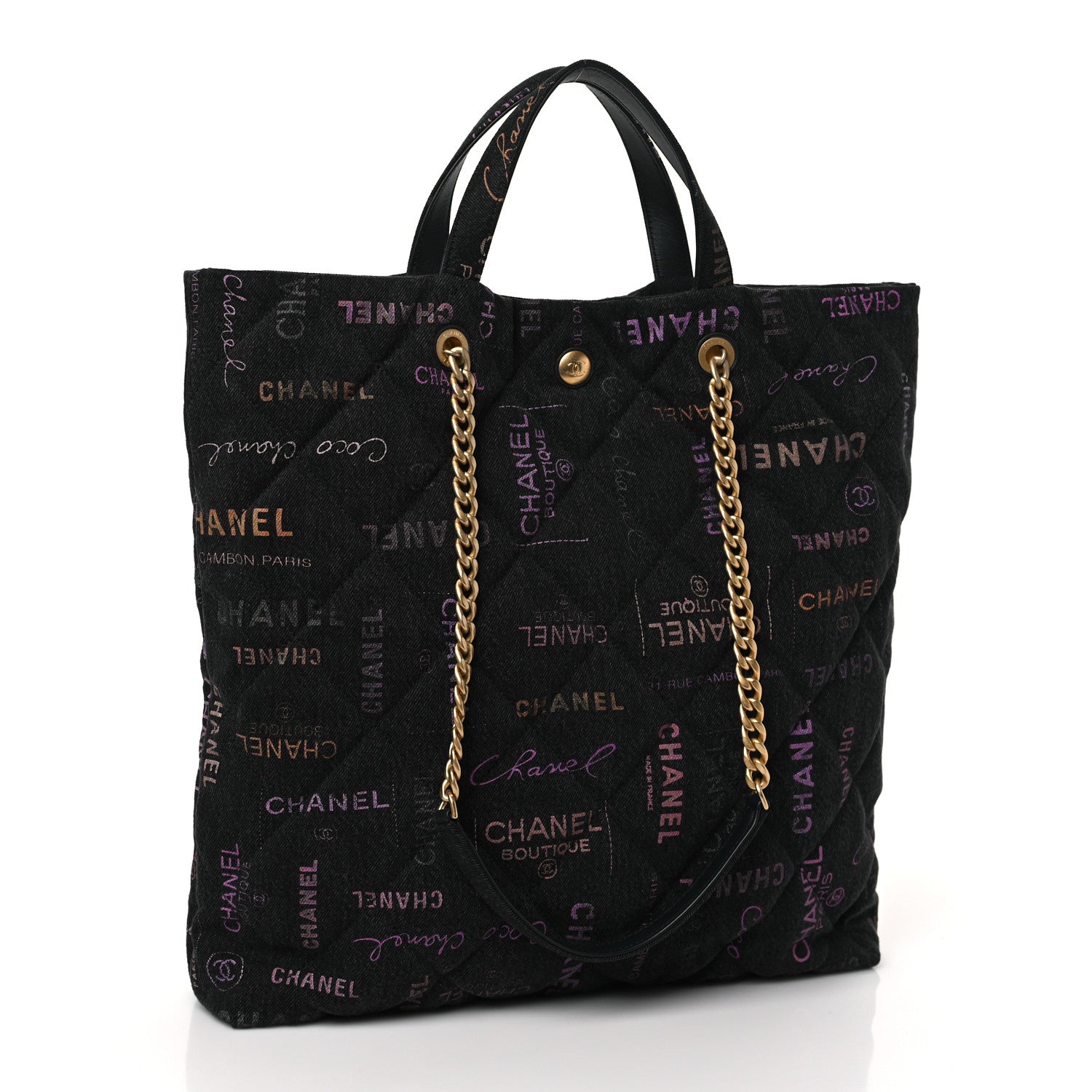 Chanel Denim Quilted Denim Mood Maxi Shopping Bag Black Multicolor 3 of 9