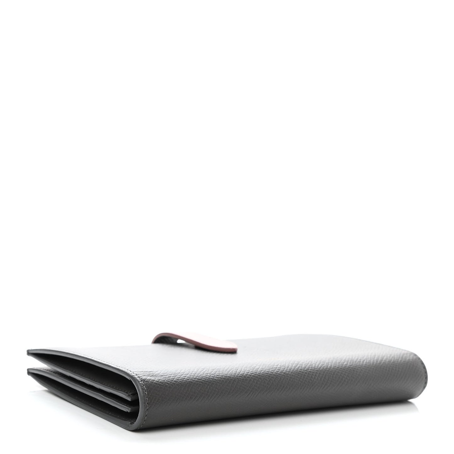 Grained Calfskin Large Multifunction Strap Wallet Grey Vintage Pink