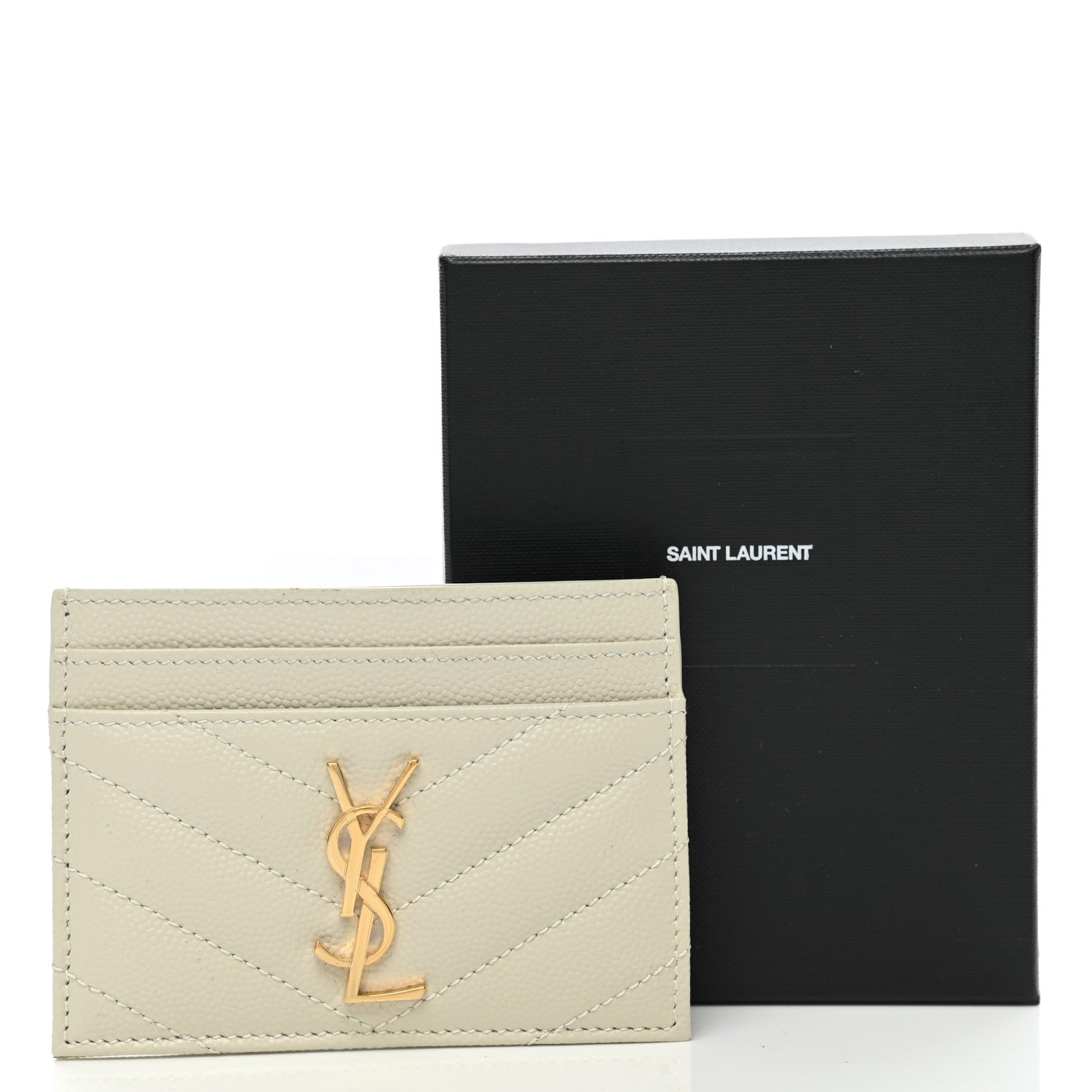 Saint Laurent Grain De Poudre Matelasse Chevron Monogram Credit Card Case Sea Salt 8 of 8