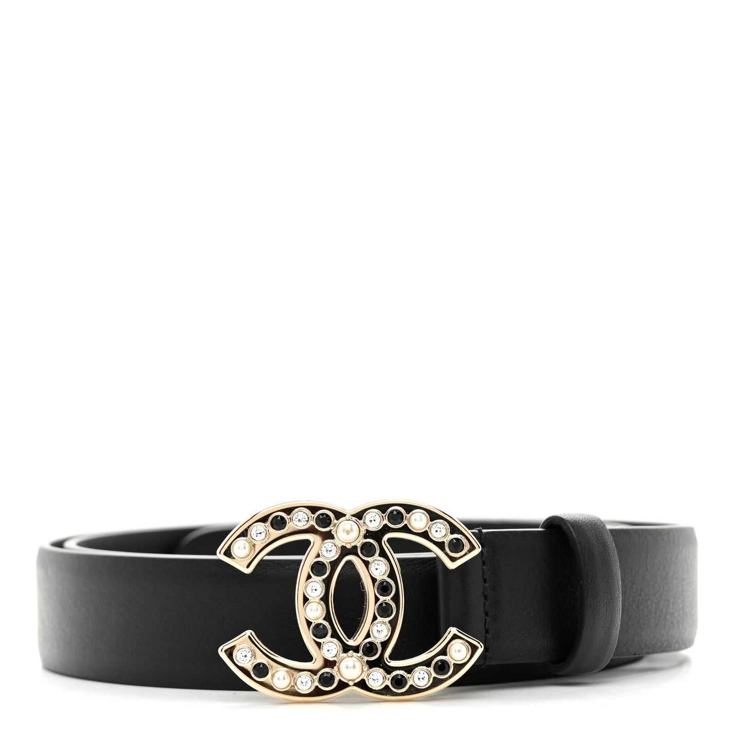Calfskin Pearl Crystal CC 90 36 Belt Black