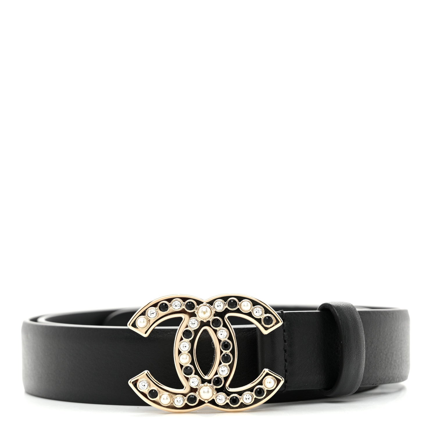 Chanel Calfskin Pearl Crystal CC 90 36 Belt Black 1 of 6