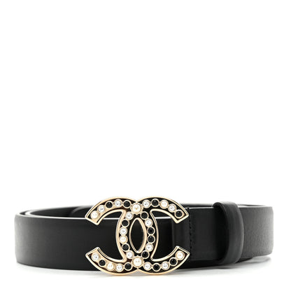 Chanel Calfskin Pearl Crystal CC 90 36 Belt Black 1 of 6