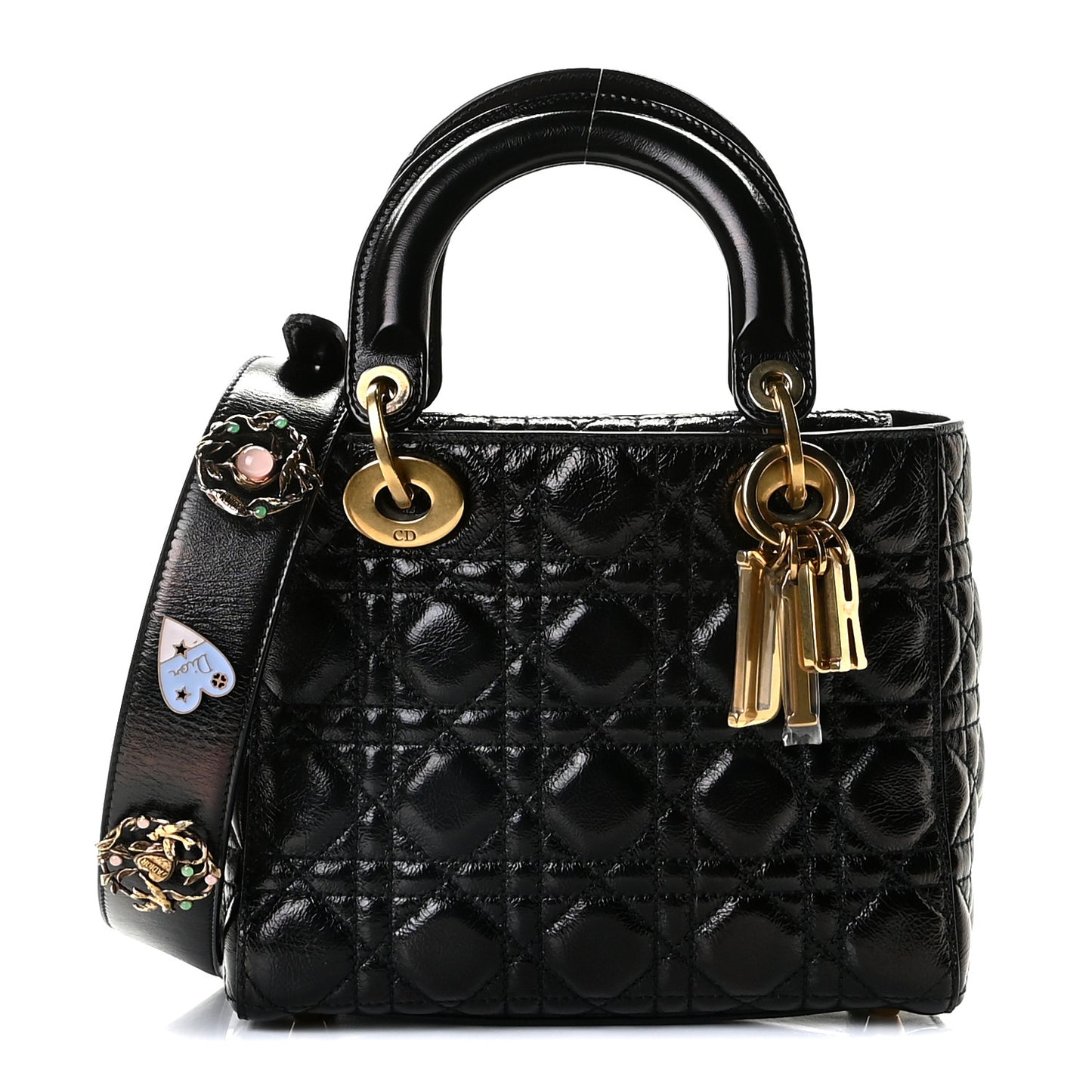 Crinkled Patent Cannage Small Lucky Badges My Lady Dior Black
