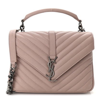 Saint Laurent Sheepskin Matelasse Chevron Monogram Medium College Bag Rose Poudre 1 of 10