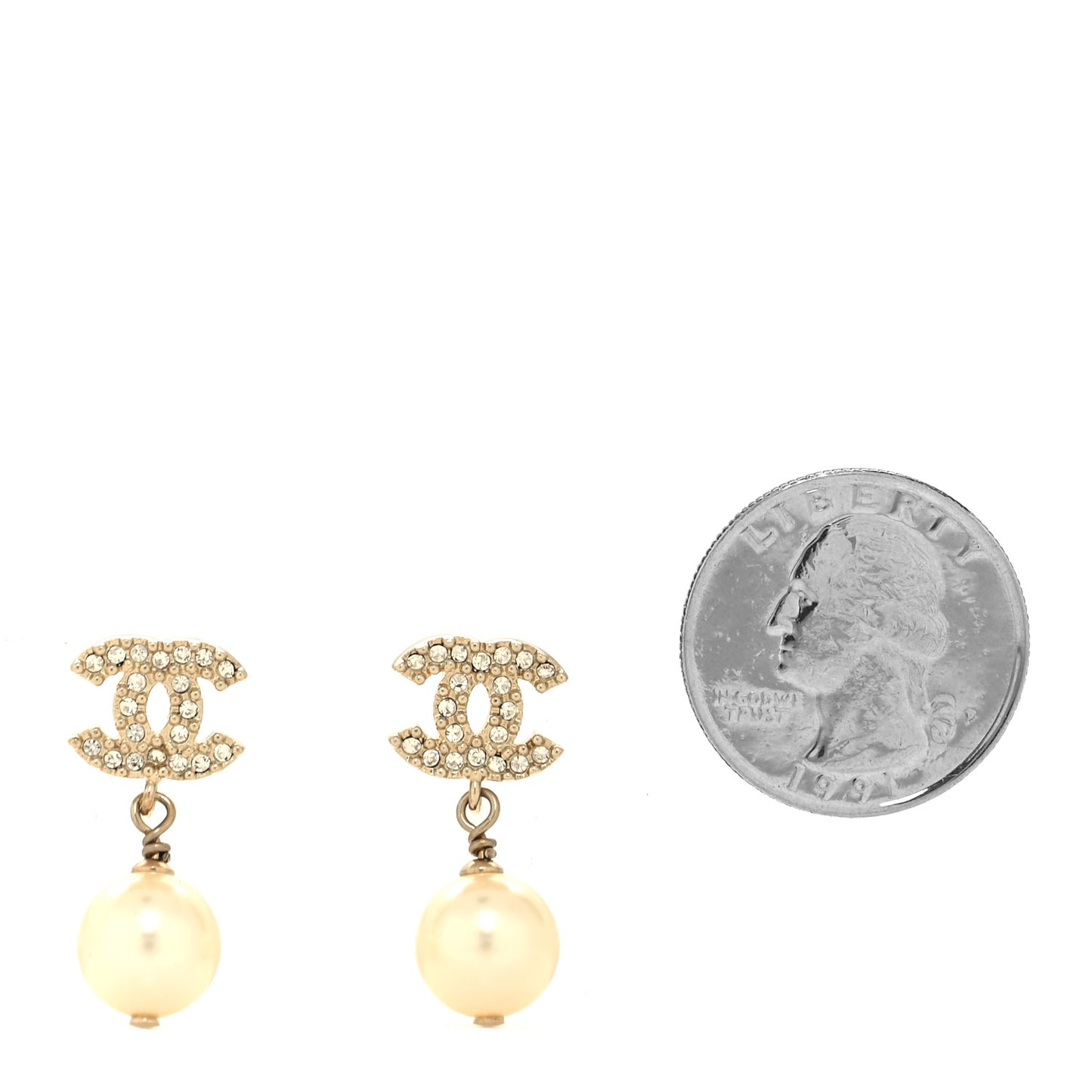 Crystal Pearl CC Drop Earrings Gold