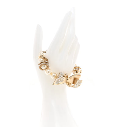 Chanel Pearl Crystal CC Bow Bracelet Gold 2 of 8