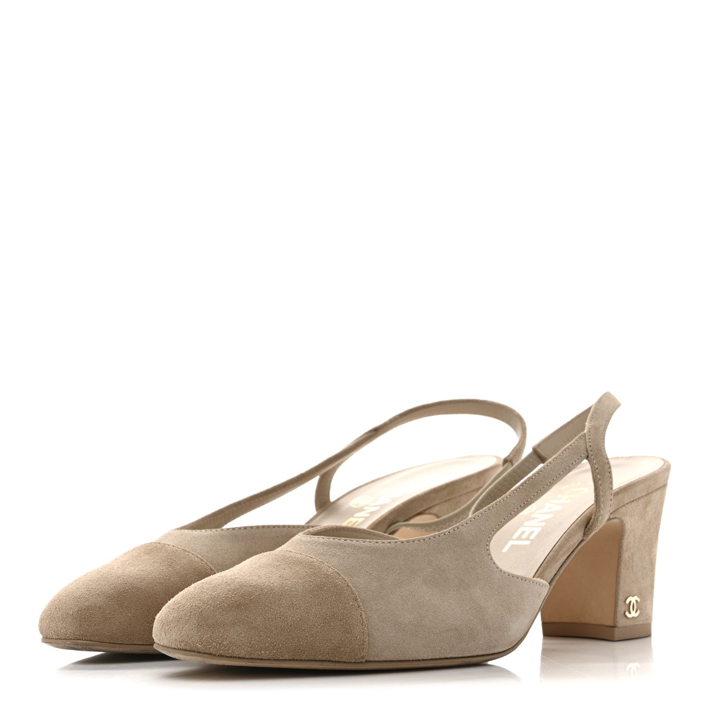 Suede Cap Toe CC Slingback Pumps 38 Ivory Light Beige