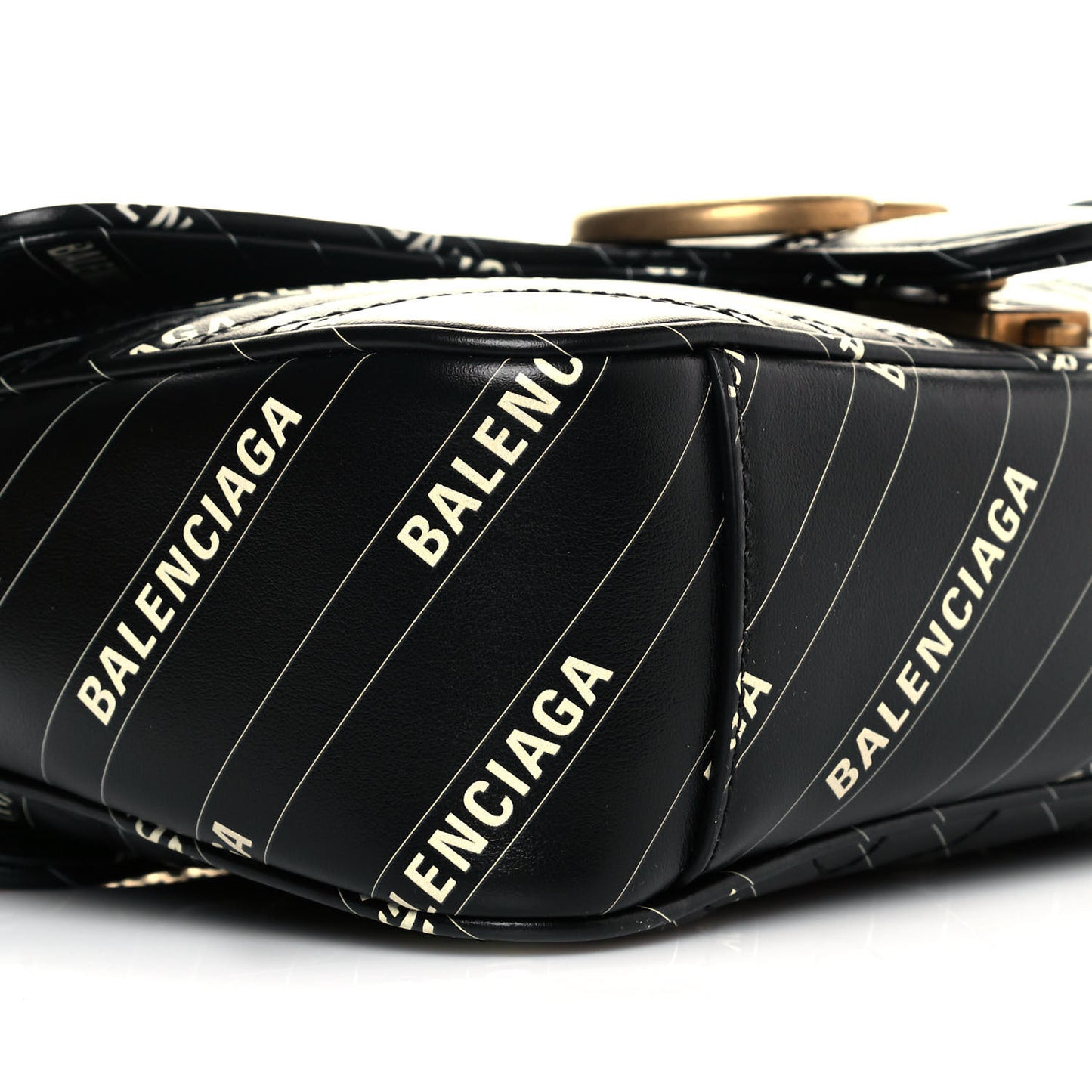 X BALENCIAGA Calfskin Matelasse Logo Print Small GG Marmont Shoulder Bag Black