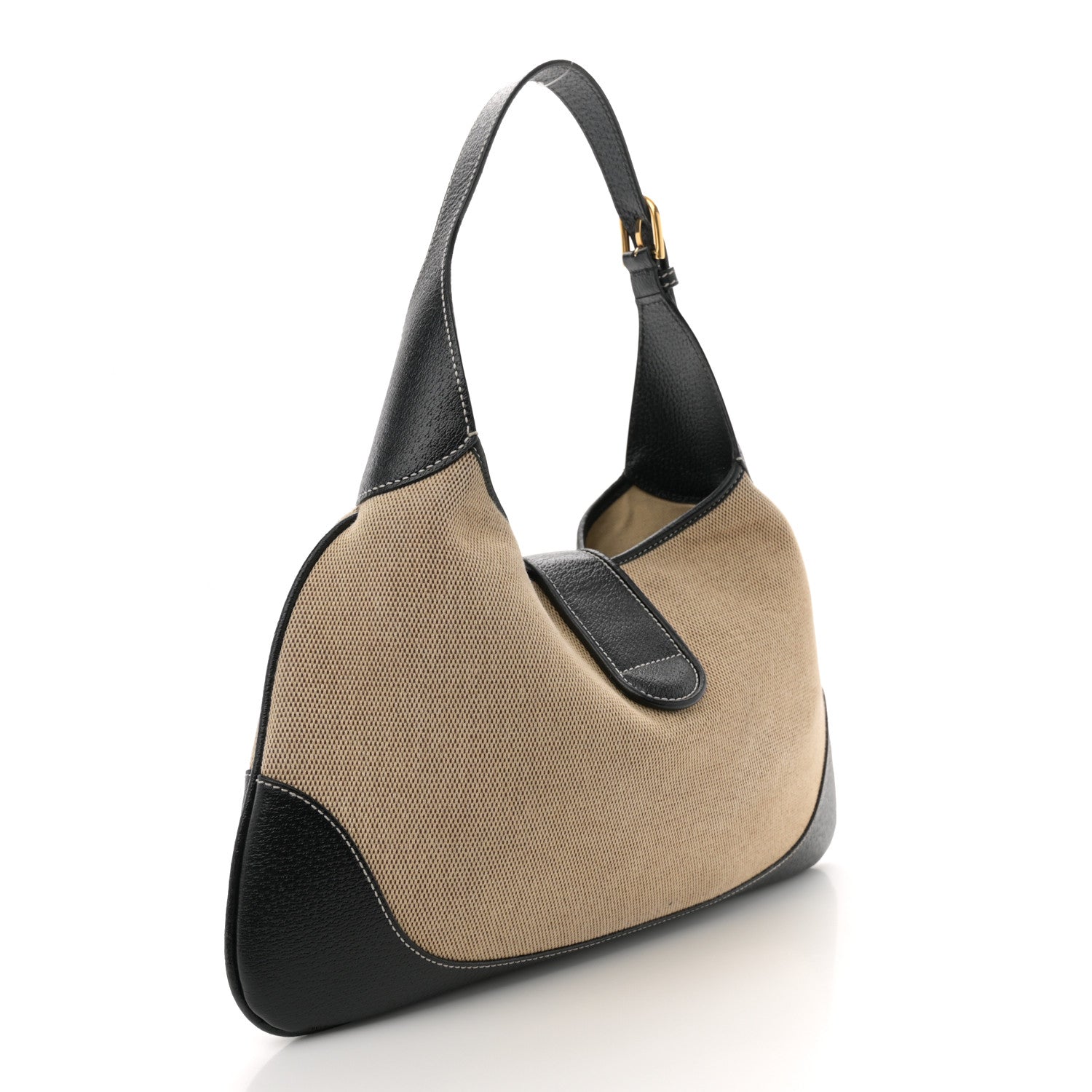 Gucci Canvas Textured Dollar Calfskin Medium Aphrodite Shoulder Bag Beige Black 3 of 10