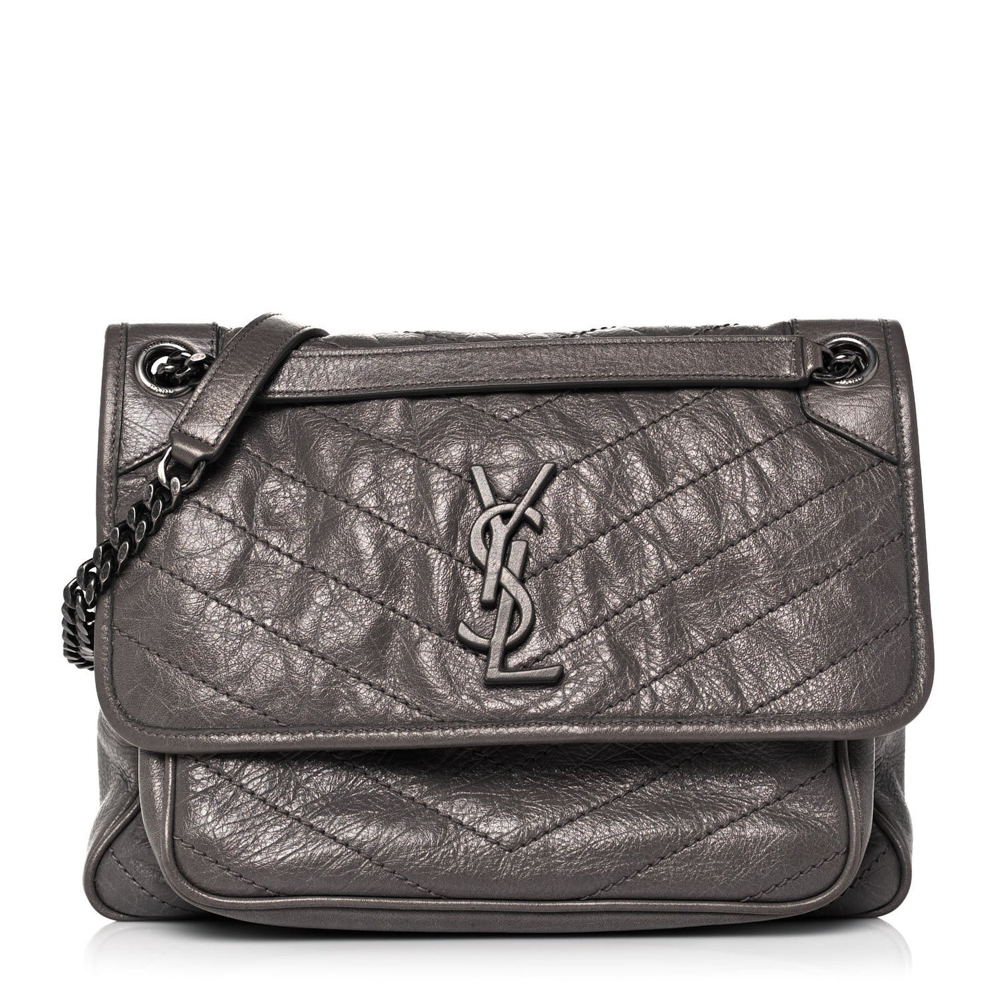 Crinkled Calfskin Matelasse Monogram Medium Niki Chain Satchel Dark Chocolate