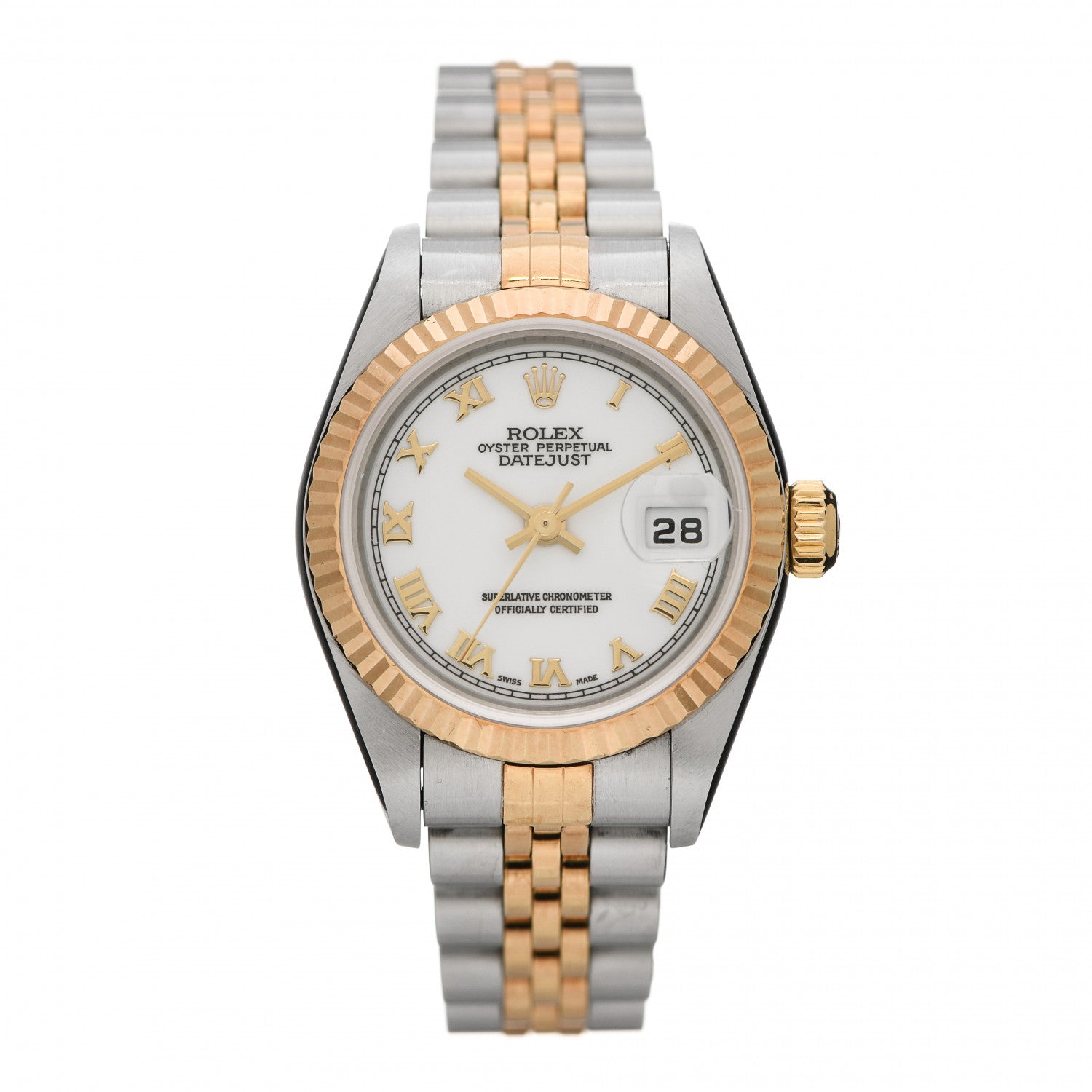 Rolex Stainless Steel 18K Yellow Gold 26mm Oyster Perpetual Datejust Watch White Roman 79173 1 of 4
