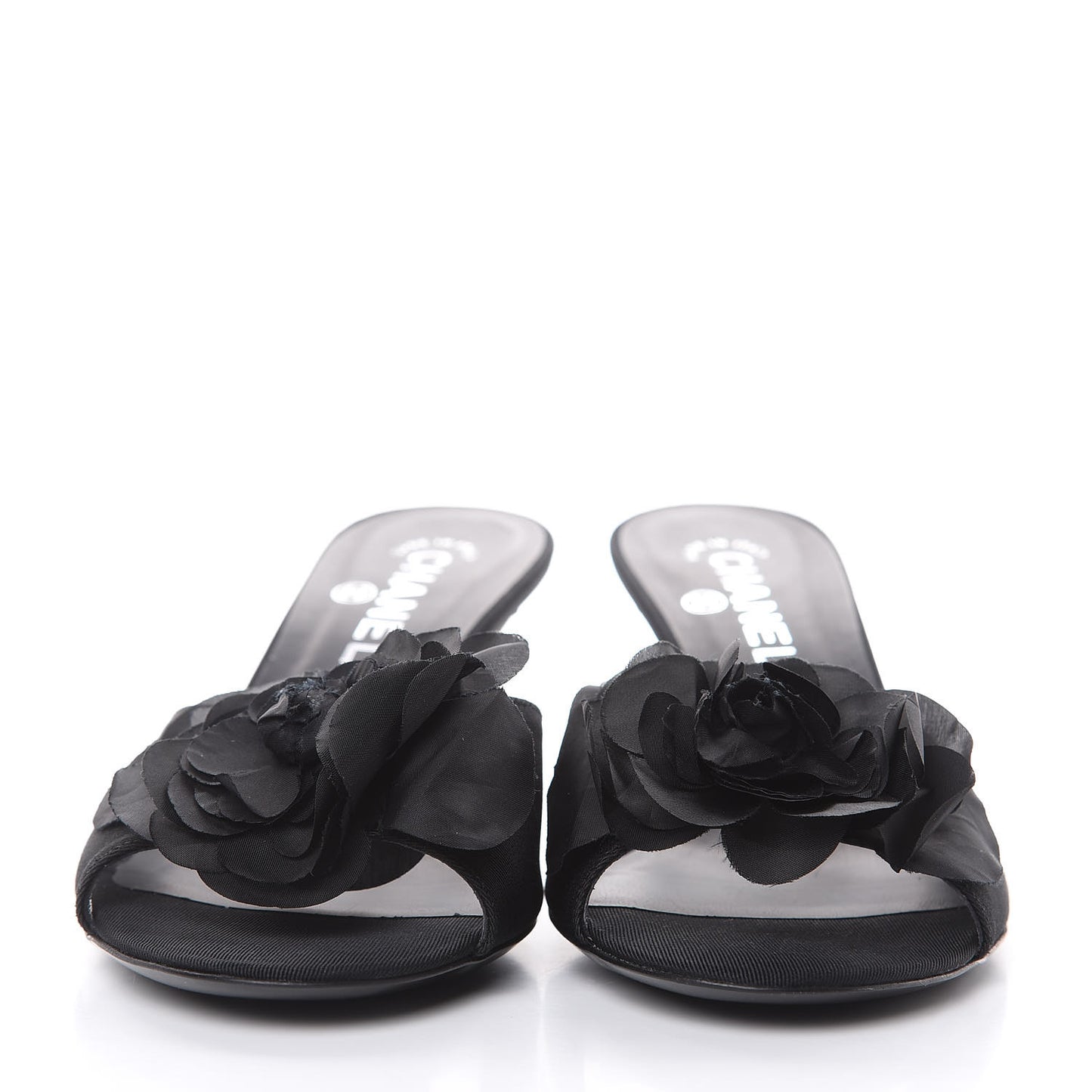 Metal Silk Grosgrain Camellia Mules 39.5 Black