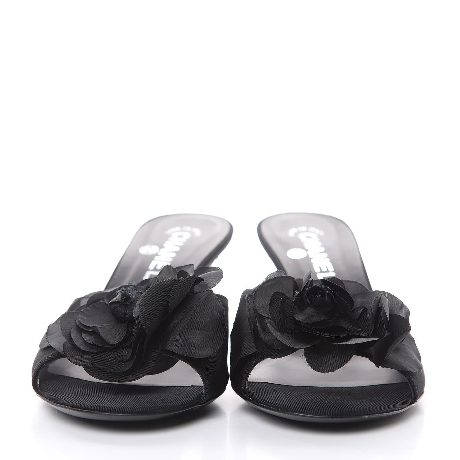 Chanel Metal Silk Grosgrain Camellia Mules 39.5 Black 2 of 7