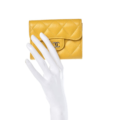 Chanel Caviar Quilted Flap Card Holder Wallet Yellow 2 of 9
