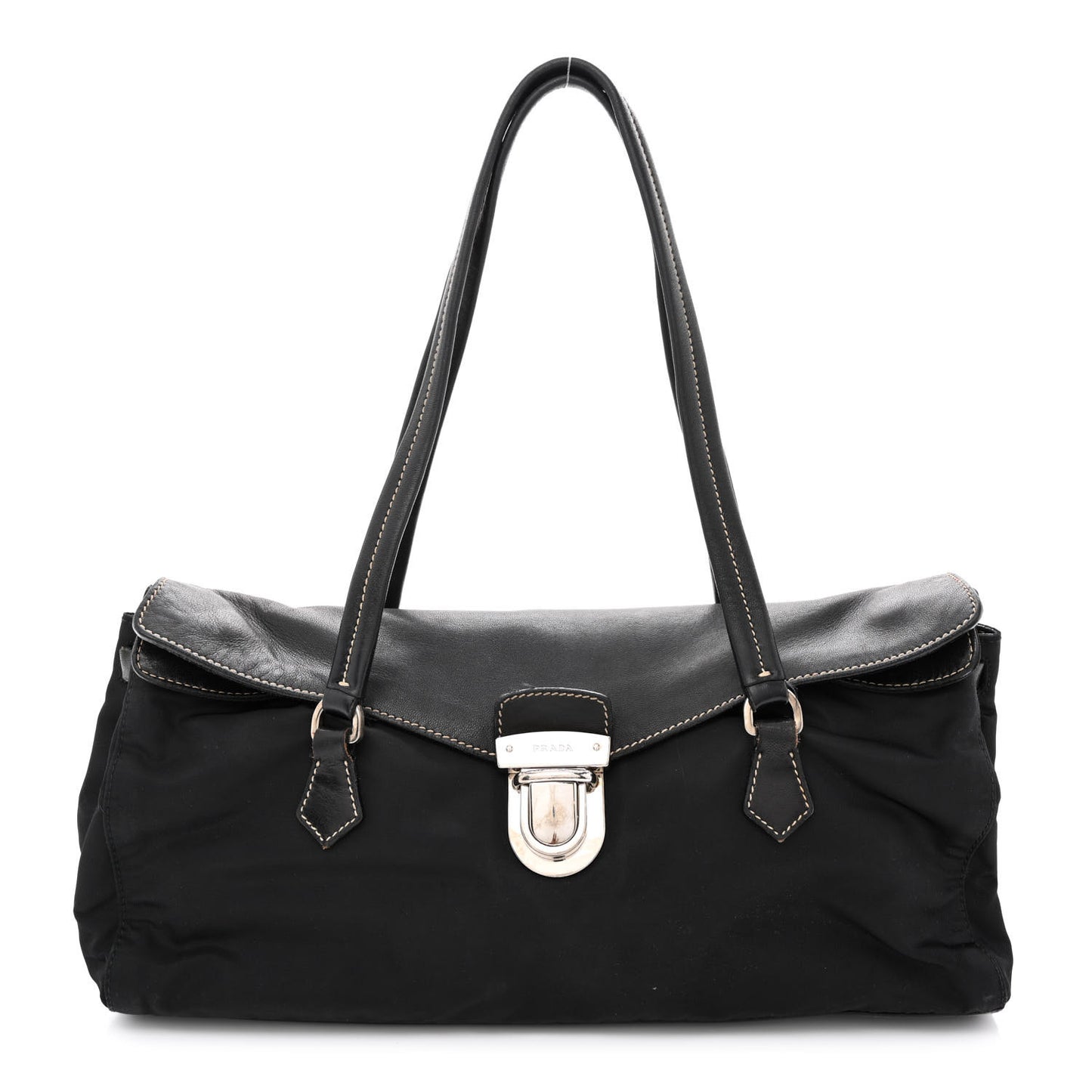 Tessuto Nylon Vitello Foldover Pushlock Satchel Black