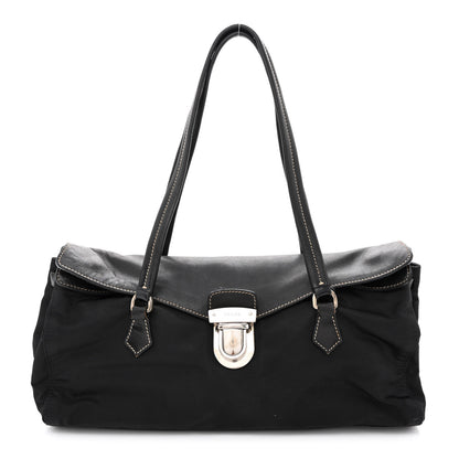 Prada Tessuto Nylon Vitello Foldover Pushlock Satchel Black 1 of 16