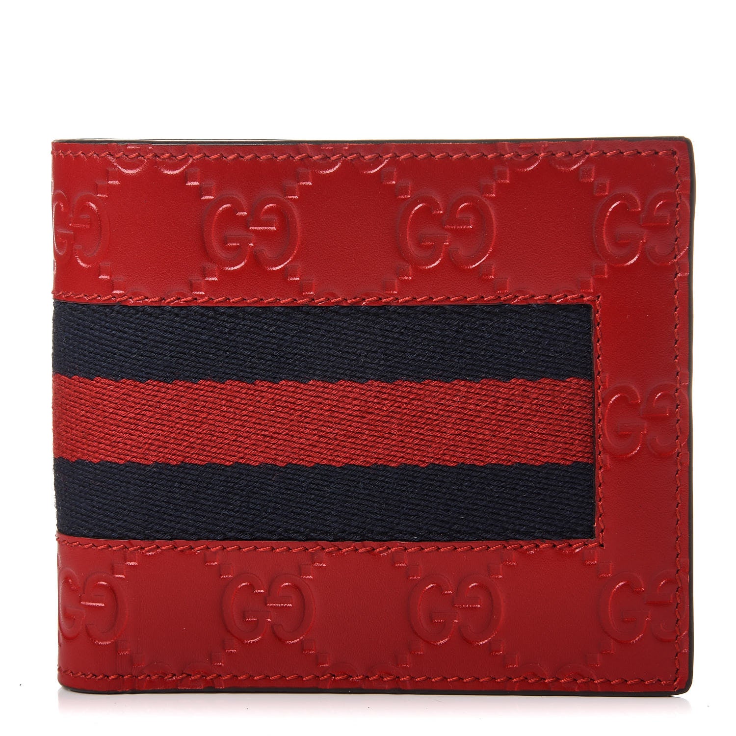 Gucci Guccissima Signature Web New Web Bi-Fold Coin Wallet Hibiscus Red 1 of 8
